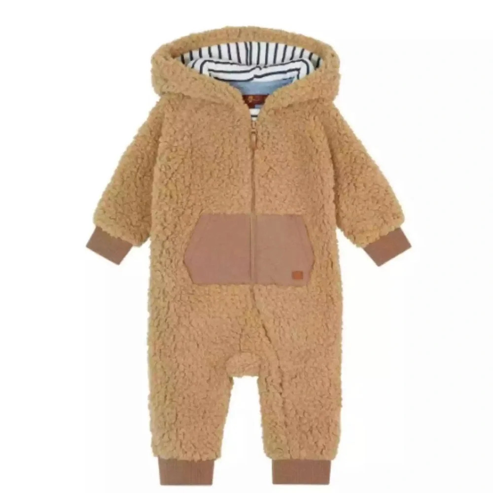 7 For All Mankind Infant Fuzzy Teddy Bear Onsie Jumpsuit | 0-3 Mos